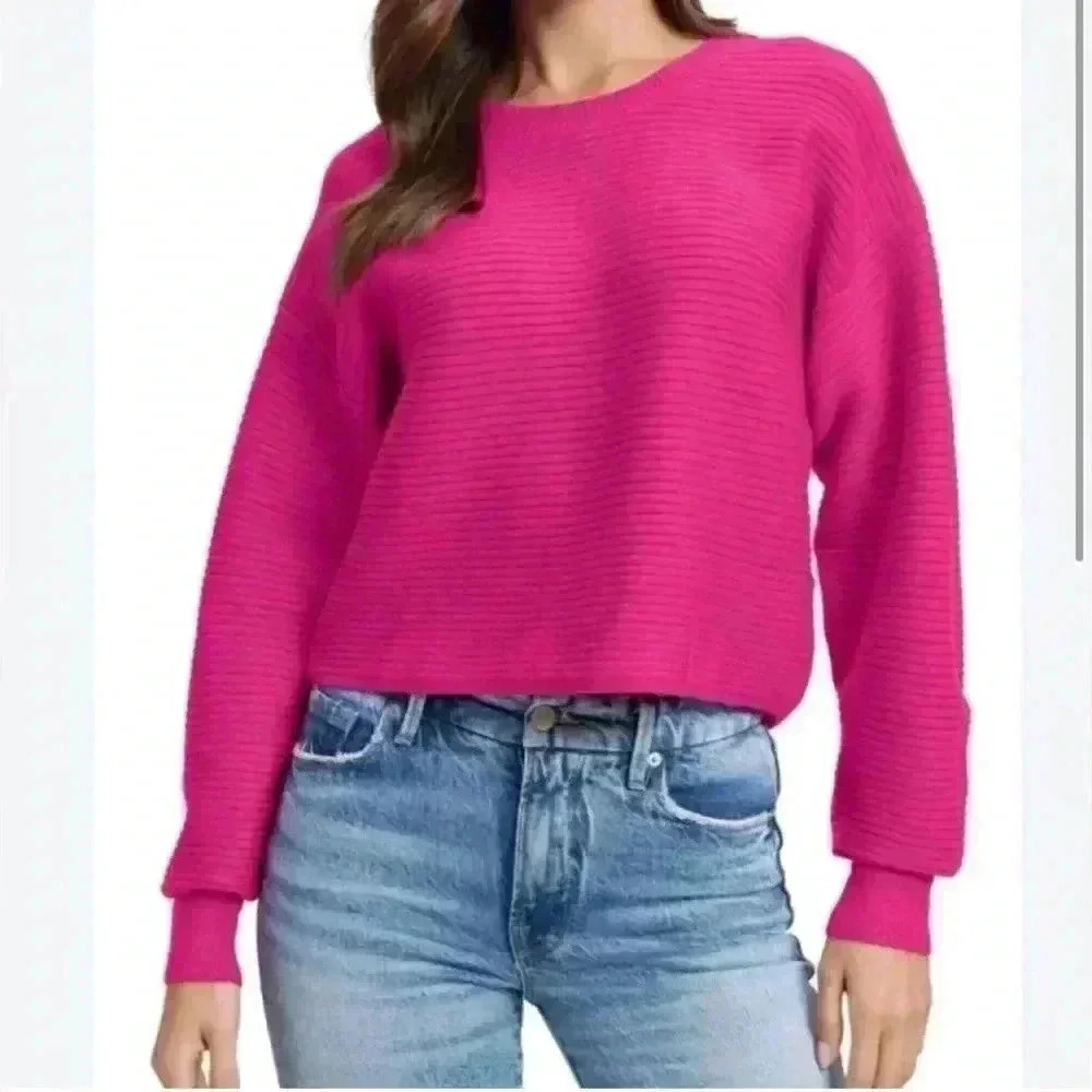 Good American Ribbed Crewneck Sweater in Fuchsia/Pink. Size 1. NWT!